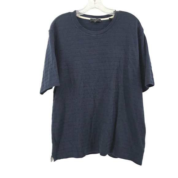 Ted Baker Tops - Ted Baker London Navy Blue Textured Stripe Short Sleeve Shirt Size 6 Womens